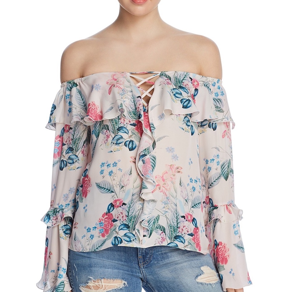 Parker Aaron floral off the shoulder silk blouse
